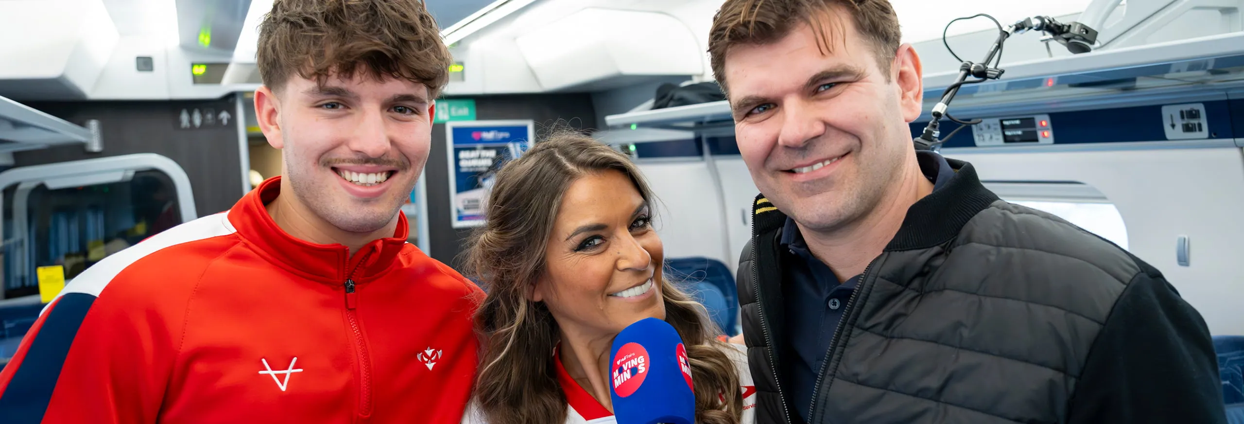 Hull Trains Moving Minds podcast host Gemma Oaten with Chris and Jack Charles