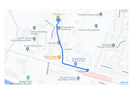 Brough station rail replacement stop location on a map