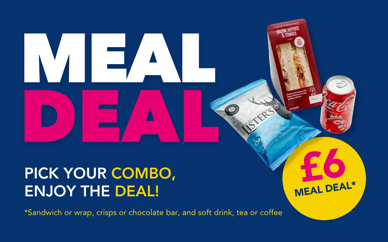 Meal Deal graphic for Hull Trains onboard at seat trolley