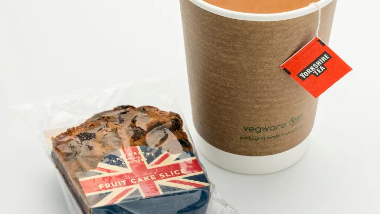 Cartwright and Butler Fruit Cake and hot drink