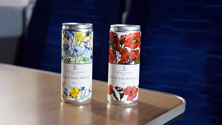 Little Wold Vineyard wines on a table onboard Hull Trains